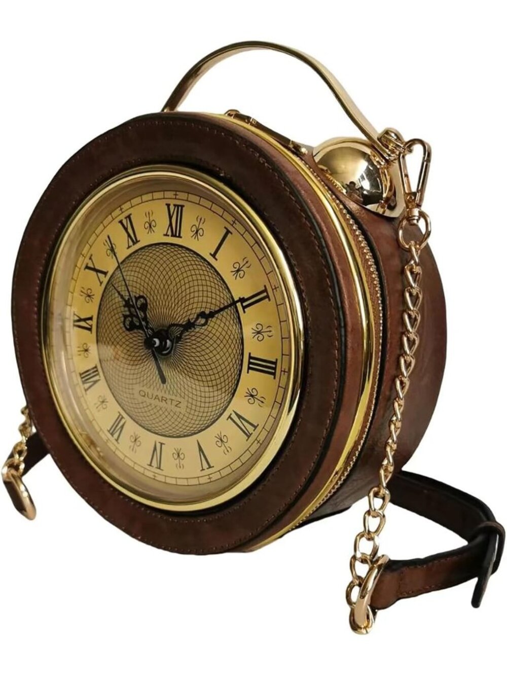 Women's Brown Novelty Clock Purse Steampunk Luxurious Surface Crossbody Bags